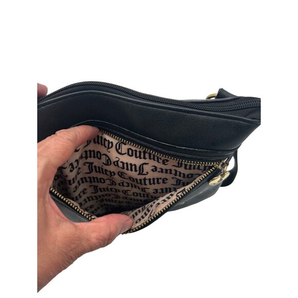 JUICY COUTURE Blk Chain Logo Crossbody Gold Hardware Gothic Monogram Lining Y2K - Picture 8 of 10